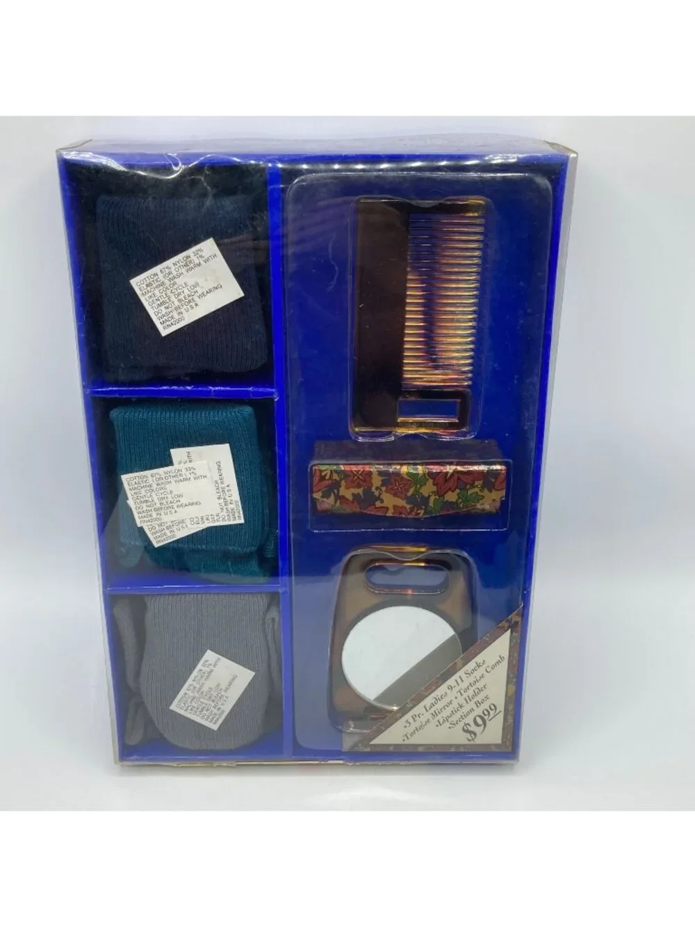 Kmart 5 Pc Ladies Gift Set: 3 Pair Socks Mirror Comb Lipstick Holder